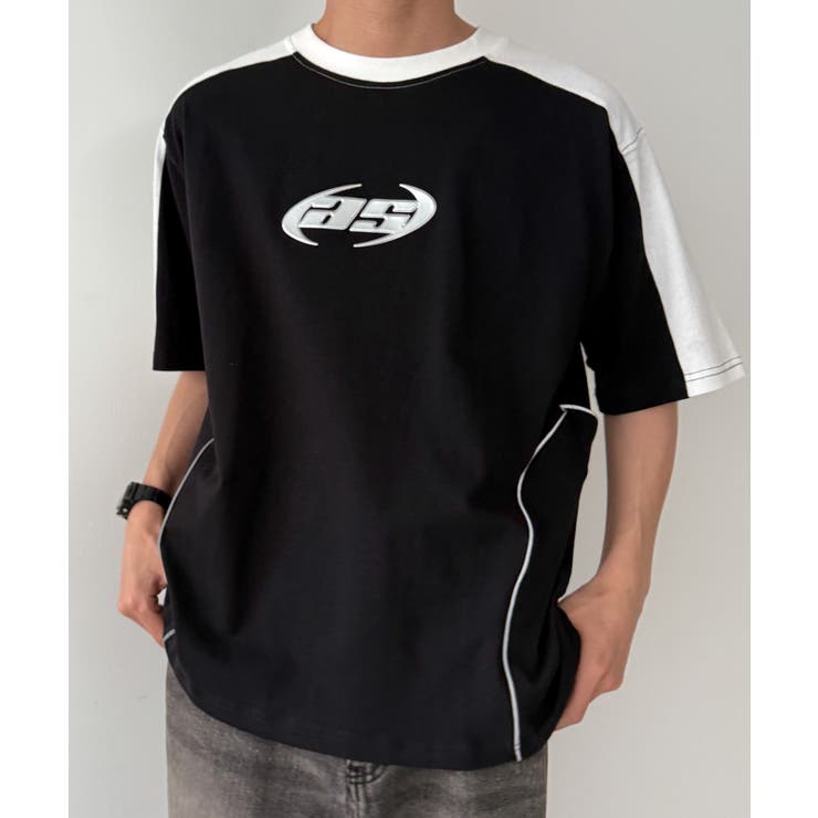 ブラック | メタルプリントパイピングT(SS) | WEGO【MEN】