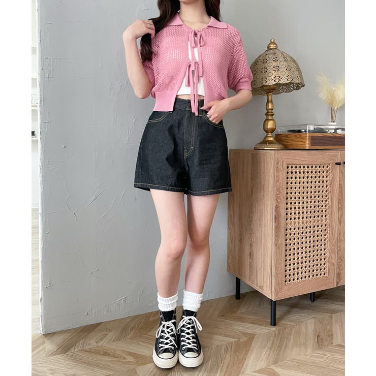 襟付きリボンメッシュショートカーデ | WEGO【WOMEN】 | 詳細画像4 