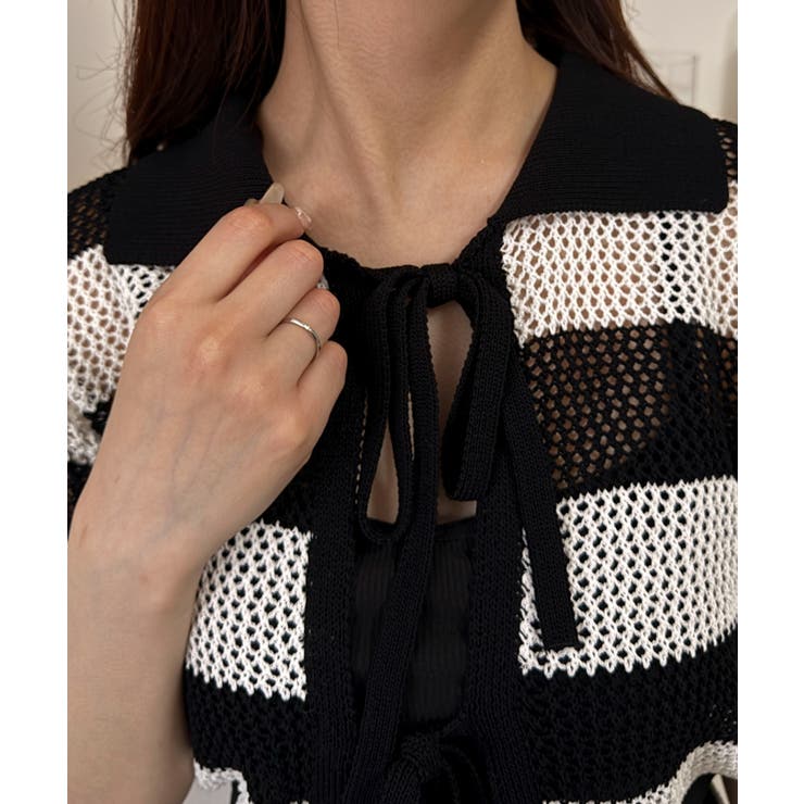 襟付きリボンメッシュショートカーデ | WEGO【WOMEN】 | 詳細画像5 