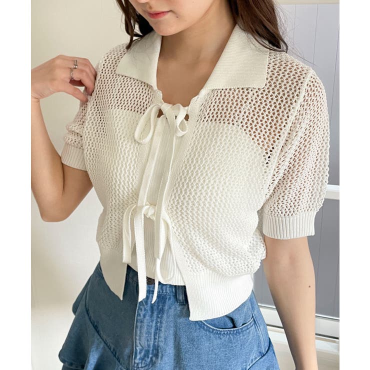 襟付きリボンメッシュショートカーデ | WEGO【WOMEN】 | 詳細画像15 