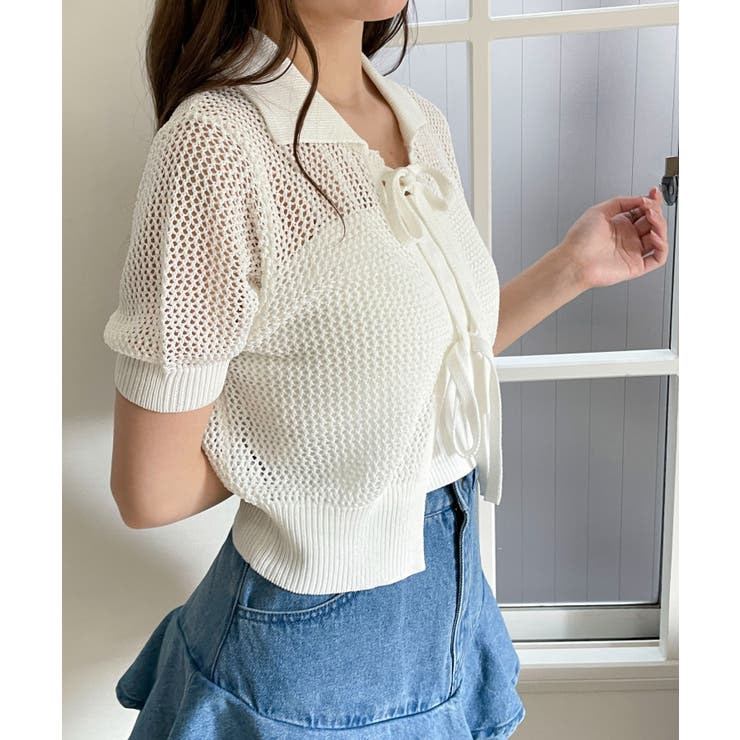 襟付きリボンメッシュショートカーデ | WEGO【WOMEN】 | 詳細画像17 