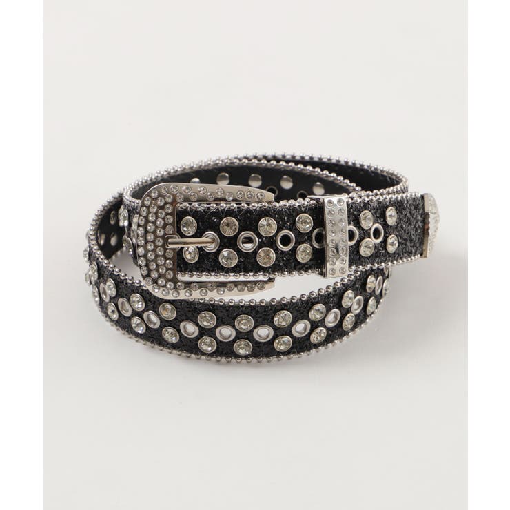 ブラック | Lビジューバックルラメスタッズベルト | WEGO【WOMEN】