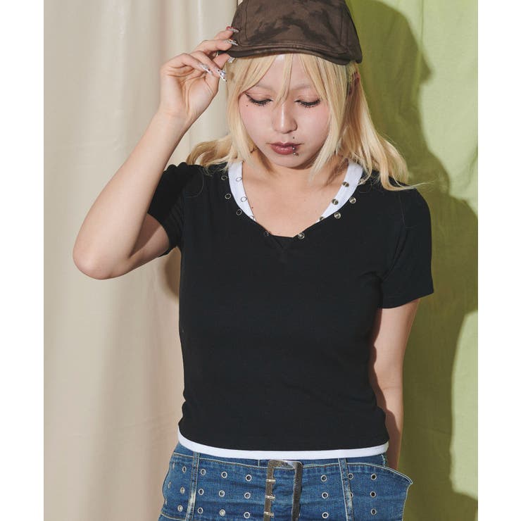ブラック | ドットボタンレイヤードTOP | WEGO【WOMEN】