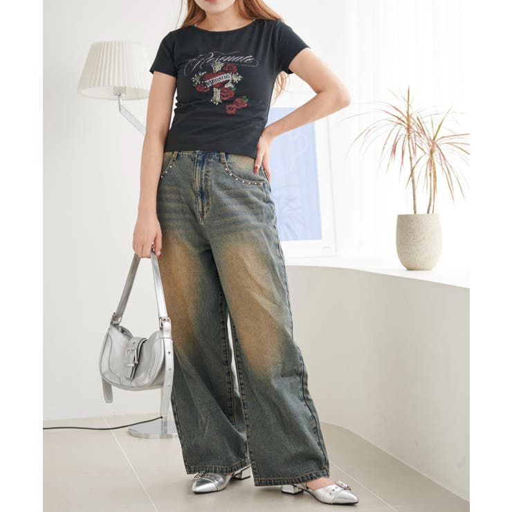 ラインストーンハートグラフィックちびT | WEGO【WOMEN】 | 詳細画像3 