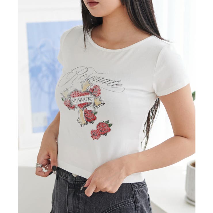 ラインストーンハートグラフィックちびT[品番：WG010094651