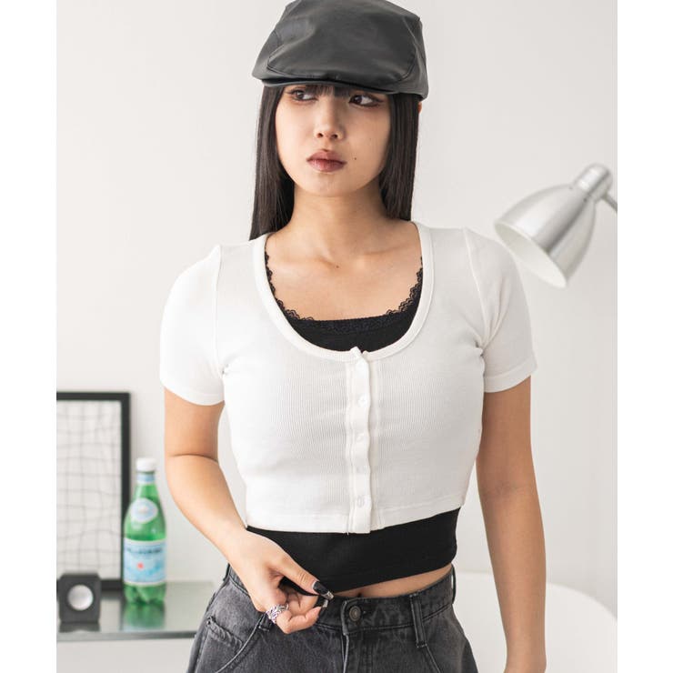 ホワイト | レースキャミレイヤード風ちびT | WEGO【WOMEN】