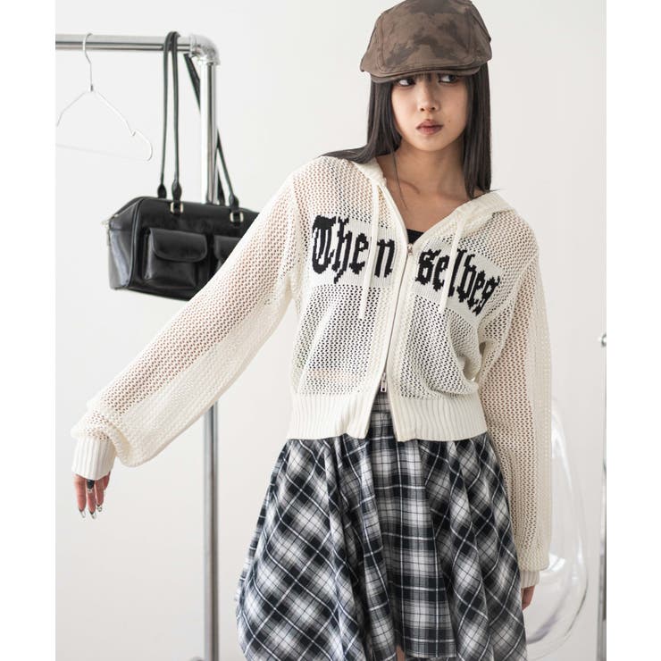 p’dream【M】春秋コートメッシュ素材 ニット パーカーコート 美シルエット ヴィンテージウォッシュメッシュパーカー[品番：WG010095177