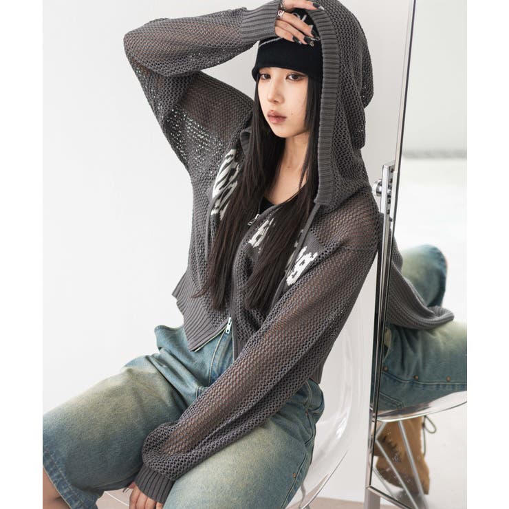 ダークグレー | ジャガードメッシュパーカー | WEGO【WOMEN】