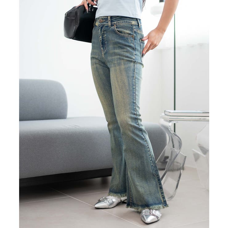 レースアップフリンジストレッチフレアデニムパンツ | WEGO【WOMEN】 | 詳細画像1 