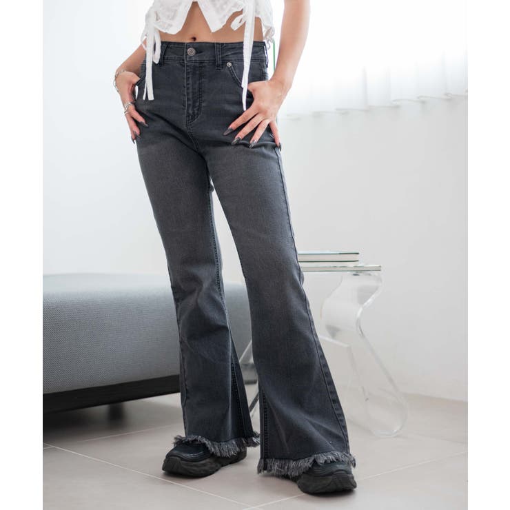 レースアップフリンジストレッチフレアデニムパンツ | WEGO【WOMEN】 | 詳細画像14 