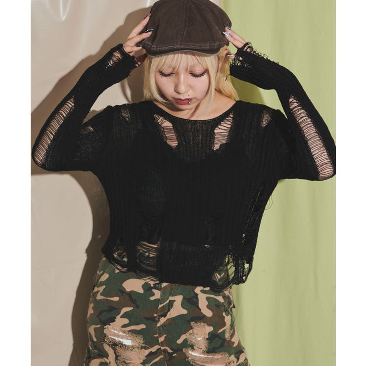 ブラック | ダメージサマーニット | WEGO【WOMEN】