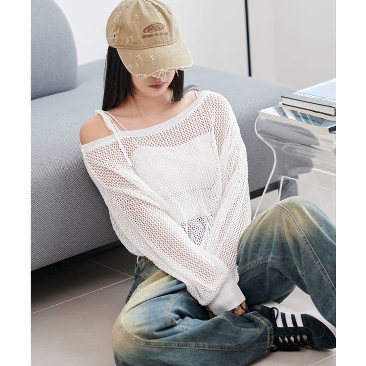 2WAYオフショルメッシュニット | WEGO【WOMEN】 | 詳細画像1 
