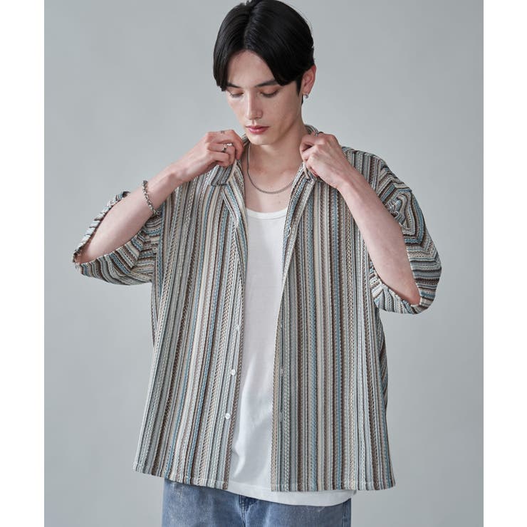 ストライプメッシュBIGシャツ(SS) | WEGO【MEN】 | 詳細画像1 