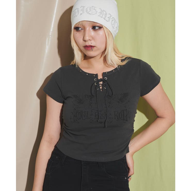 スミクロ | レースアッププリントピチT | WEGO【WOMEN】