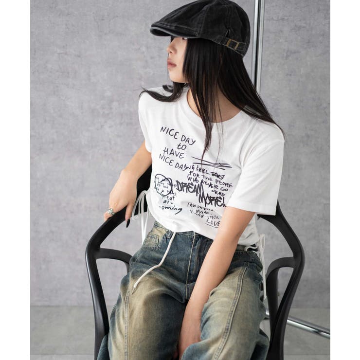 柄3 | グラフィックショートサイドリボンドロストT | WEGO【WOMEN】