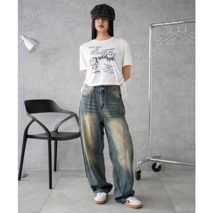 グラフィックショートサイドリボンドロストT | WEGO【WOMEN】 | 詳細画像4 