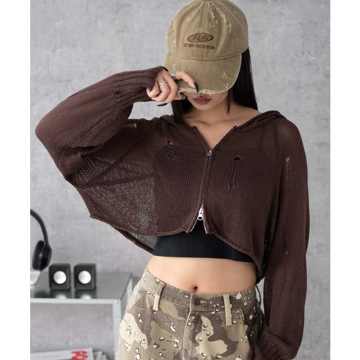 ダメージメッシュショートパーカー | WEGO【WOMEN】 | 詳細画像1 