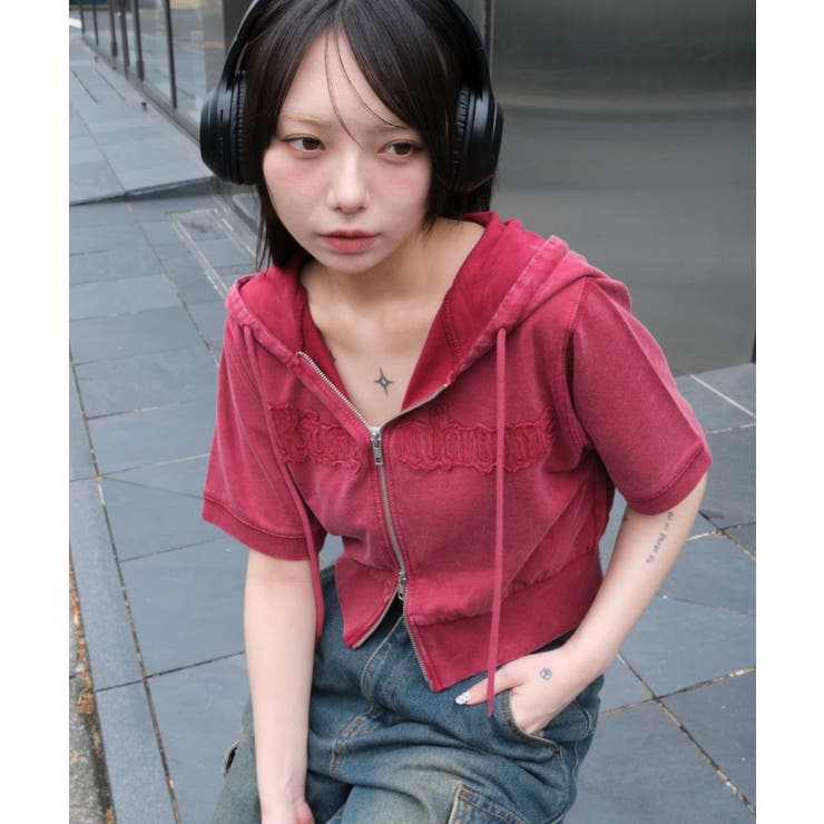 ヴィンテージウォッシュロゴ半袖パーカー | WEGO【WOMEN】 | 詳細画像1 