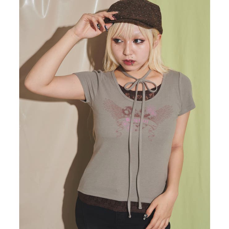 ライトブラウン | チョーカー付きレースレイヤードピチT | WEGO【WOMEN】