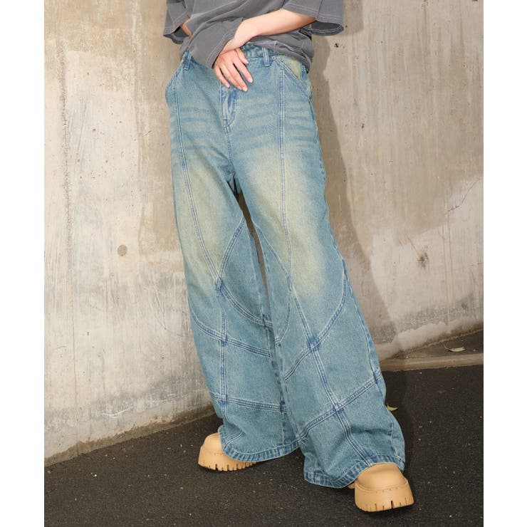 デニム中濃加工色 | スウィッチングフレアデニムパンツ | WEGO【MEN】