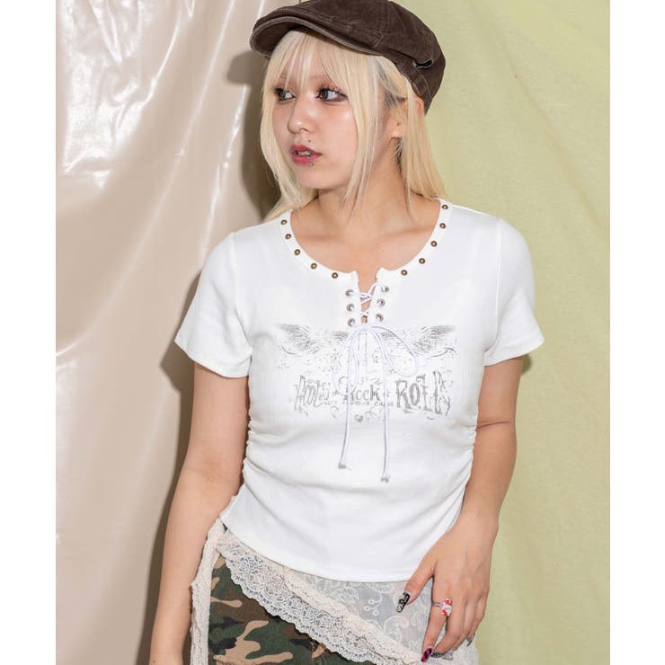 スタッズサイドギャザープリントT | WEGO【WOMEN】 | 詳細画像1 