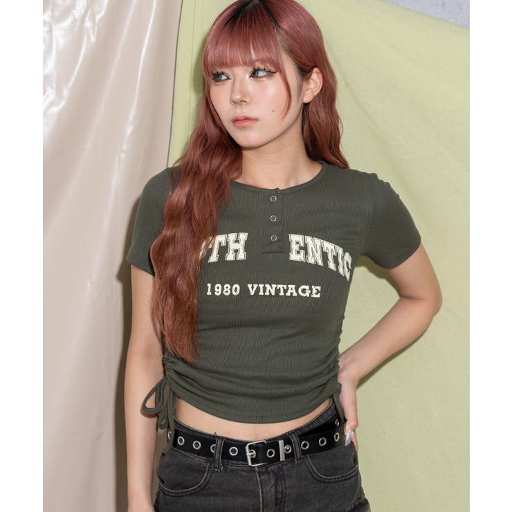 サイドギャザーヘンリーネックロゴT | WEGO【WOMEN】 | 詳細画像4 