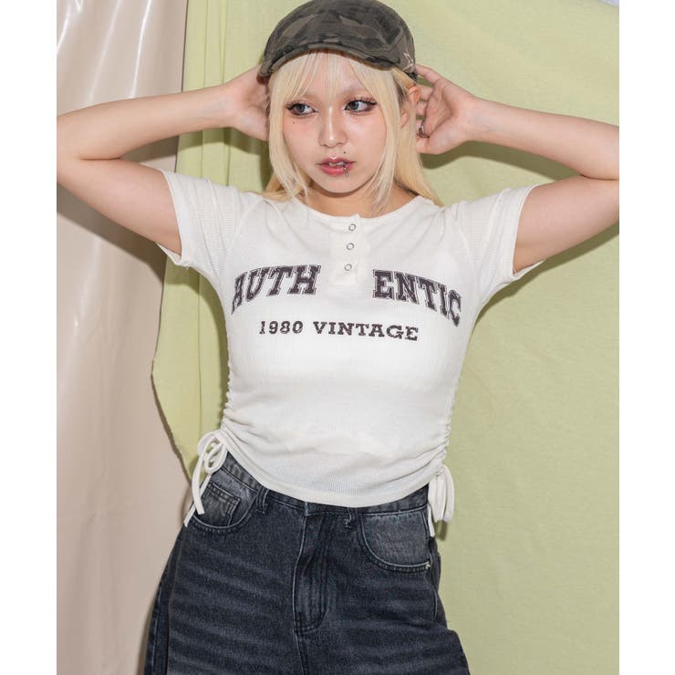 サイドギャザーヘンリーネックロゴT | WEGO【WOMEN】 | 詳細画像7 