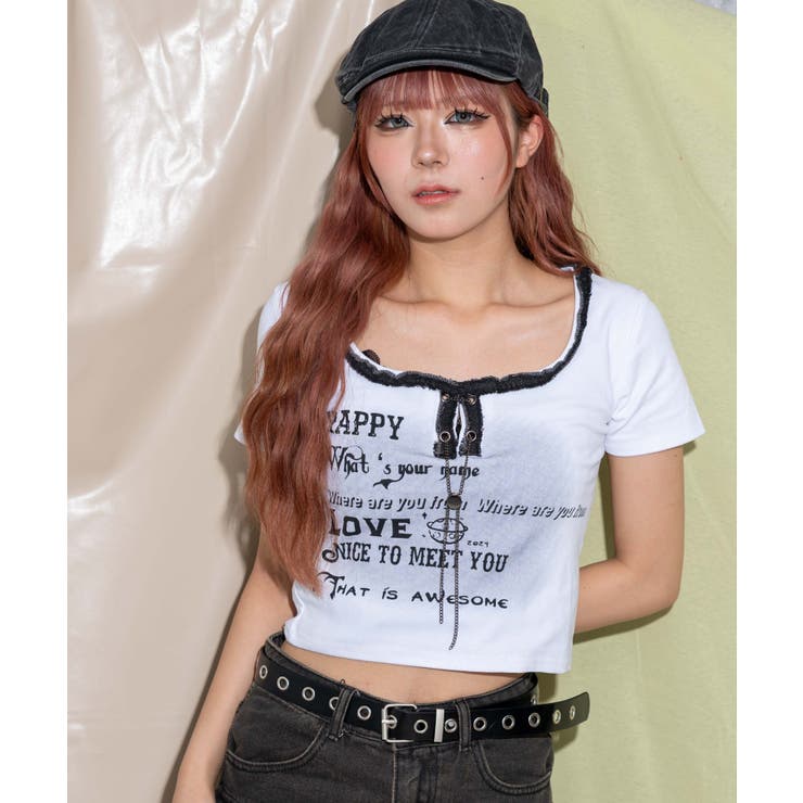 ホワイト | メタルパーツ付きロゴT | WEGO【WOMEN】