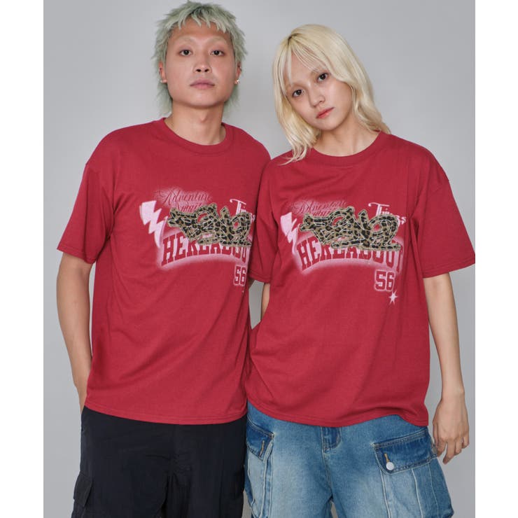 ワイン | パターンアップリケグラフィックT(SS) | WEGO【MEN】