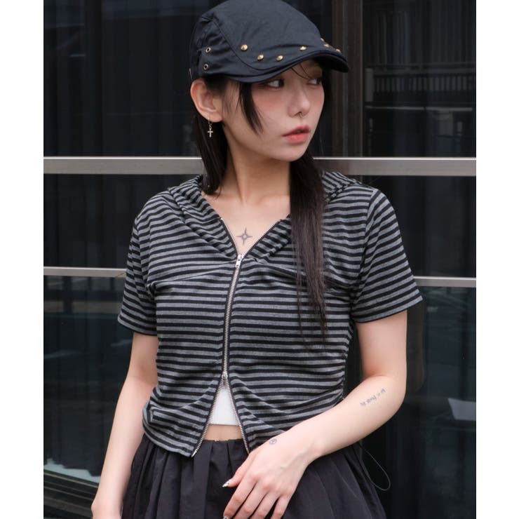 ボーダーサイドドロストWジップパーカー | WEGO【WOMEN】 | 詳細画像1 