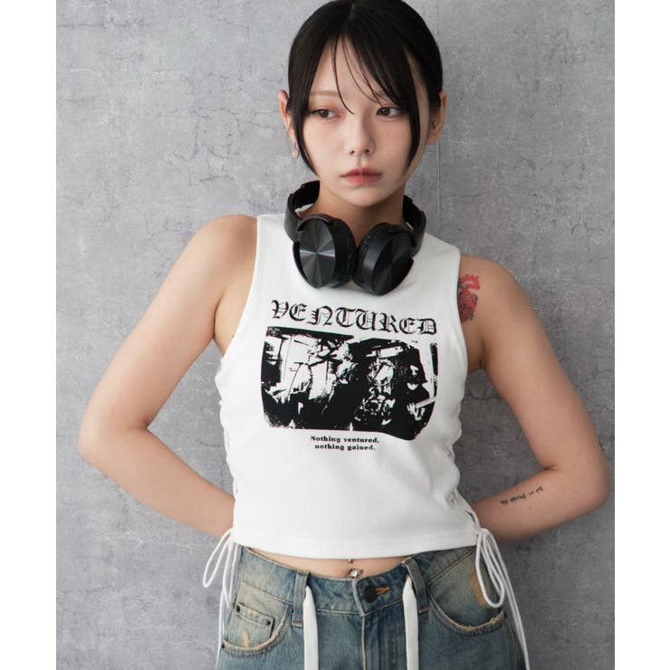 ホワイト | サイドレースアップグラフィックタンク | WEGO【WOMEN】