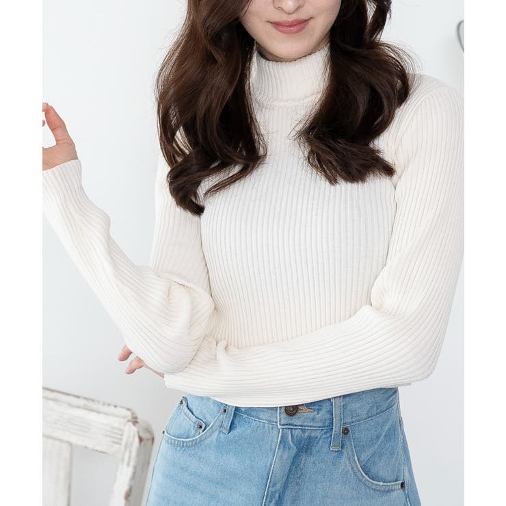 ホワイト | リブハイネックショートニット | WEGO【WOMEN】