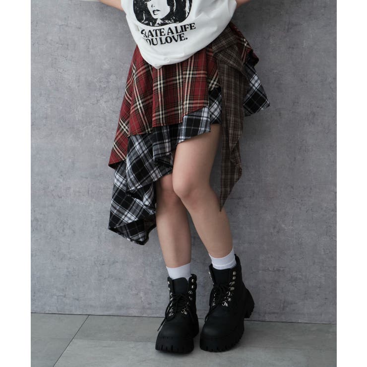 チェックアシンメトリーミニスカート[品番：WG010095565]｜WEGO