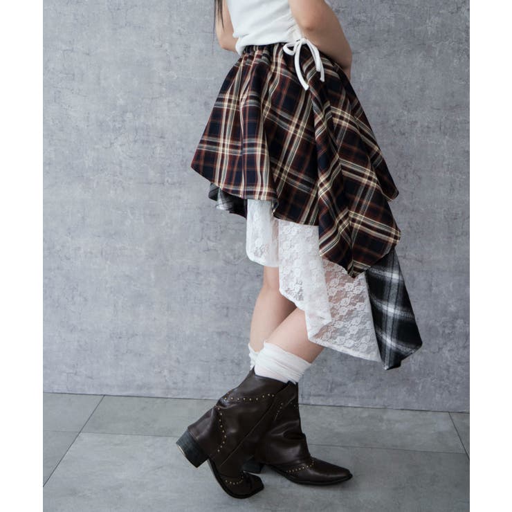 チェックアシンメトリーミニスカート[品番：WG010095565]｜WEGO