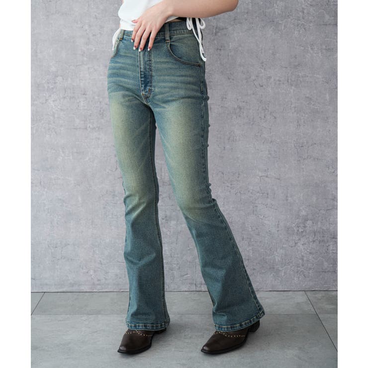 デニム中濃加工色 | ストレッチフレアデニムパンツ | WEGO【WOMEN】