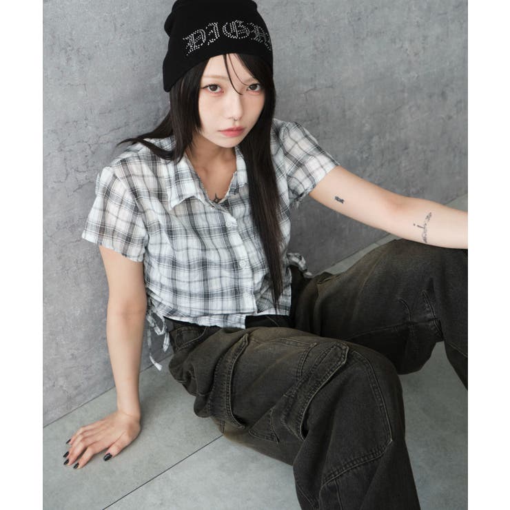 ホワイト | サイドドロストチェックシャツ | WEGO【WOMEN】