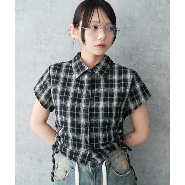 ブラック | サイドドロストチェックシャツ | WEGO【WOMEN】