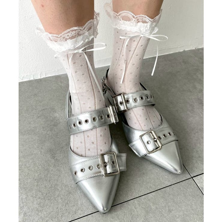 ホワイト | レース付きサテンリボンソックス | WEGO【WOMEN】