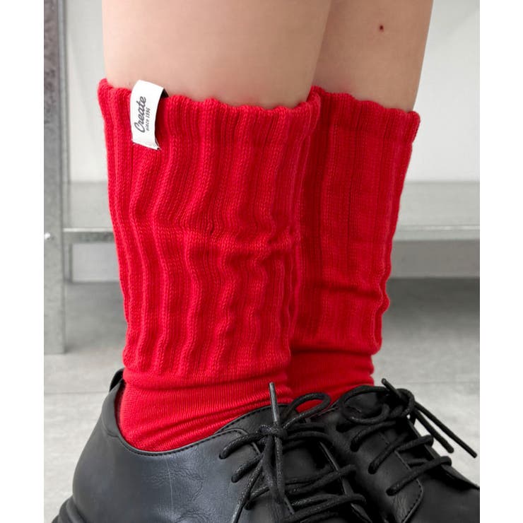 レッド | タグデザインボリュームリブソックス | WEGO【WOMEN】