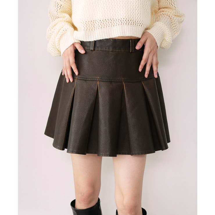 ブラウン | ヴィンテージライクPUプリーツスカパン | WEGO【WOMEN】