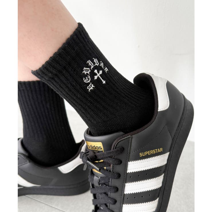 ブラック | クロス刺繍ロゴソックス | WEGO【MEN】