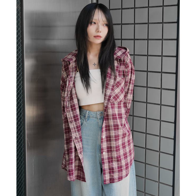 ワイン | チェックフードBIGネルシャツ | WEGO【WOMEN】