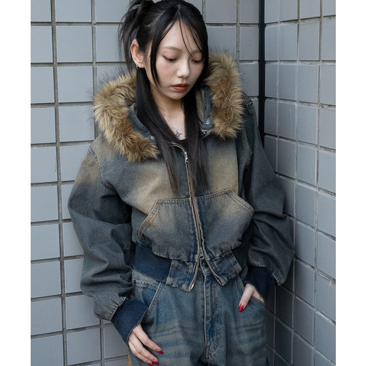 ファーフードデニムショートブルゾン[品番：WG010095631]｜WEGO【WOMEN