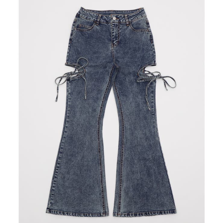 カットアウトリボンヴィンテージストレッチフレアデニム me+em select 2color ／ 3size 】カットアウトヴィンテージストレッチフレア