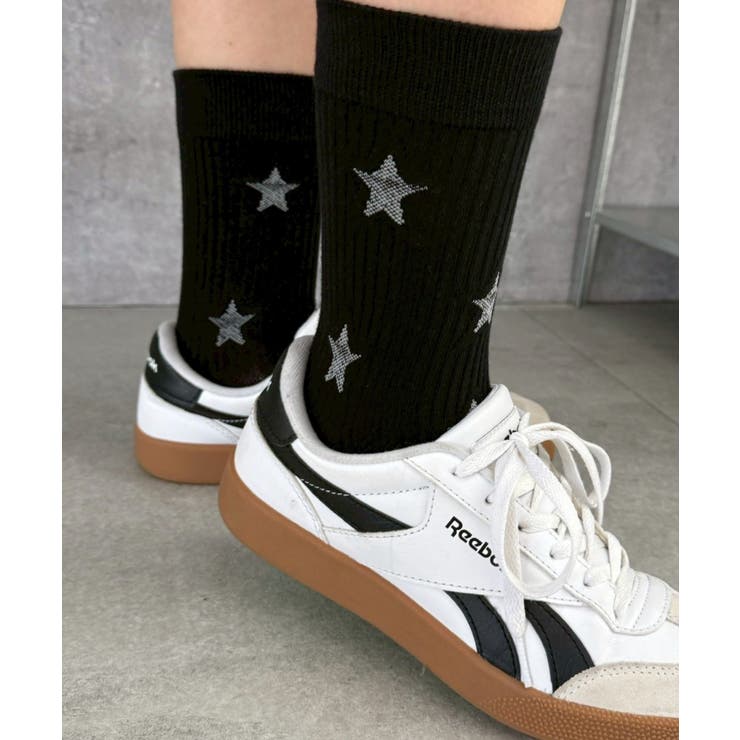 ブラック | スター総柄リブソックス | WEGO【WOMEN】