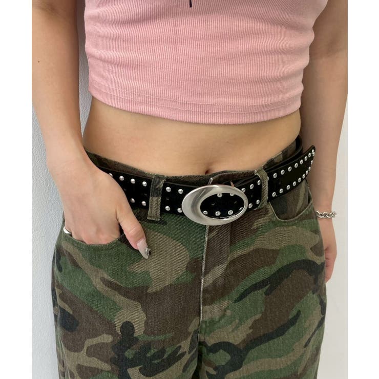 ブラック | Lオーバルバックルスタッズベルト | WEGO【WOMEN】