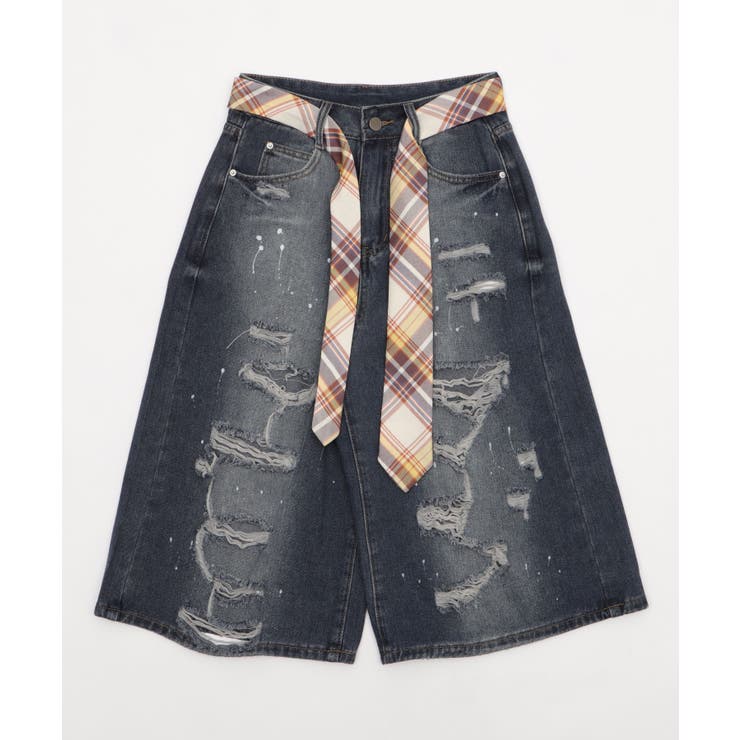 デニム | タイ付きダメージハーフデニムパンツ | WEGO【WOMEN】