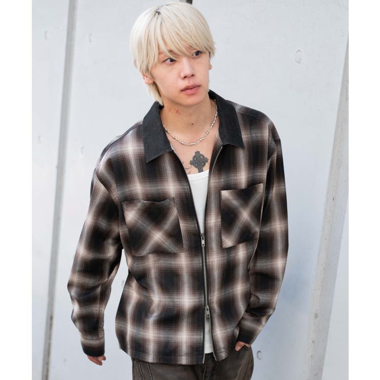 メンズ オンブレチェック シャツジャケット オンブレチェックシャツジャケット[品番：WG010095819]｜WEGO