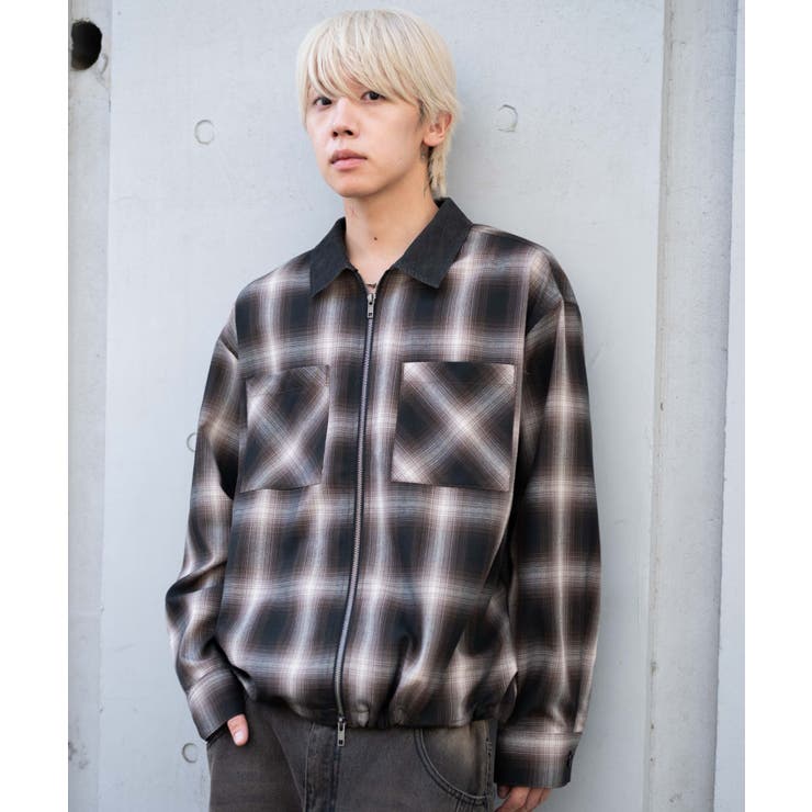メンズ オンブレチェック シャツジャケット オンブレチェックシャツジャケット[品番：WG010095819]｜WEGO
