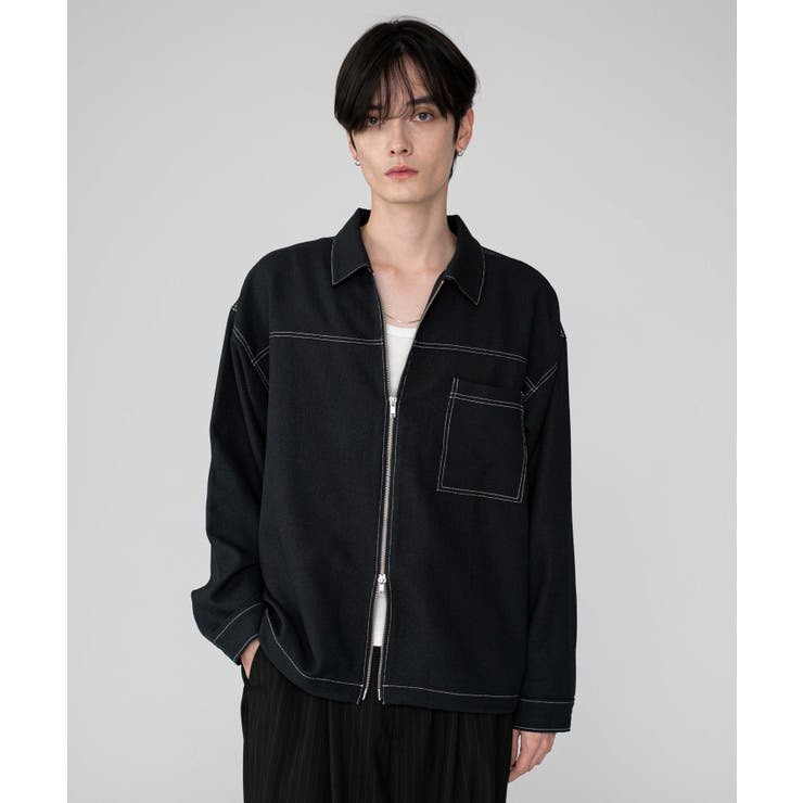 ブラック | カラーステッチシャツジャケット | WEGO【MEN】